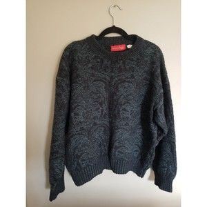 Vintage massini uomo italia floral damask crewneck sweater black green L wool